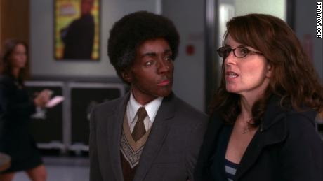 Jane Krakowski, left, appears in blackface in an episode of the third season of &quot;30 Rock&quot; in which her character, a White woman, dresses as a Black man while Black comedian Tracy Morgan dresses as a White woman.