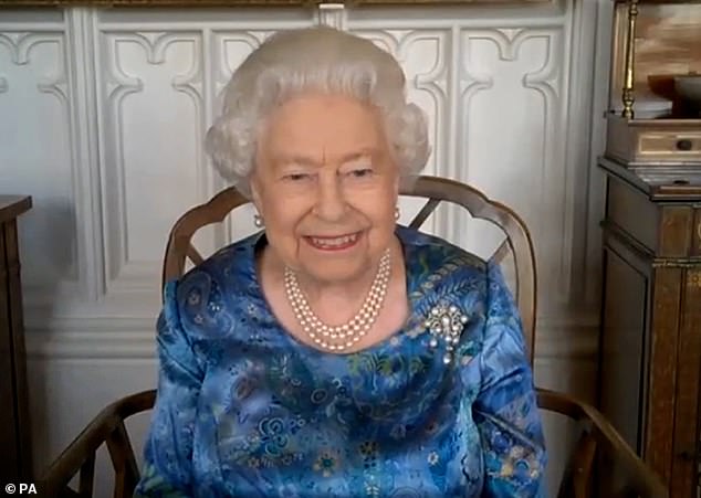 The 94-year-old Queen, pictured during a video call from Windsor Castle, where has been staying since before lockdown for her safety, will carry out the official engagement in person