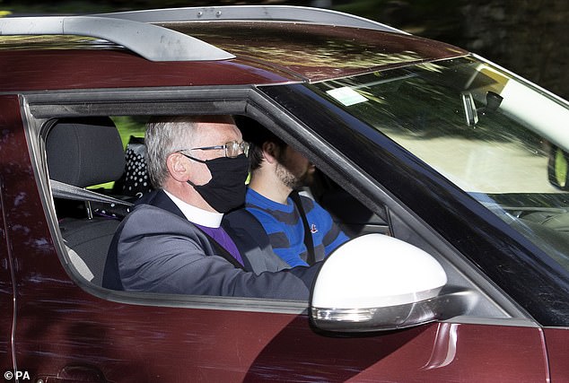 Rev Kenneth MacKenzie wearing a protective face mask arrives at Crathie Kirk ahead of the Sunday Service where Queen Elizabeth II usually attends during her summer break at Balmoral