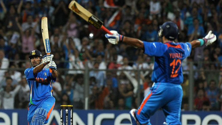 MS Dhoni hits the winning runs as India beat Sri Lanka in the 2011 Cricket World Cup final