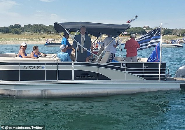 During the parade, part of the President's life-size was seen on a pontoon boat on Lake Travis.