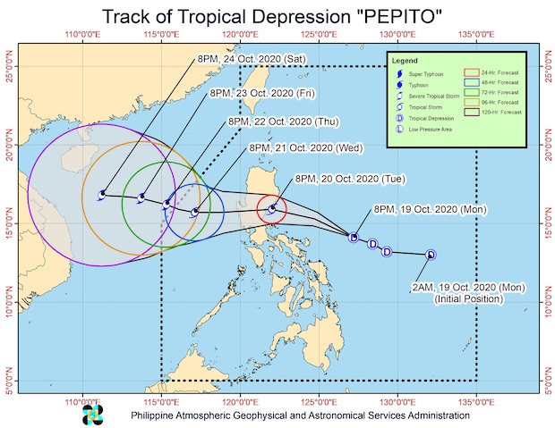 Map of tropical depression pepto