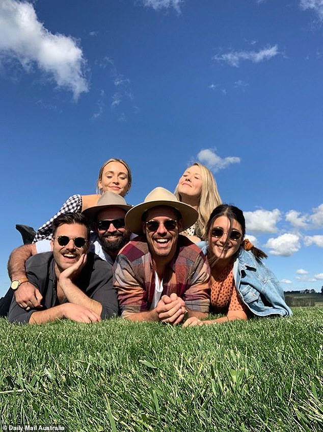 It's not Ellie or Becky Miles!  Pascal Wallace, a 33-year-old (center) bachelorette, could not wipe a smile from his face as he enjoyed a week in the yard with his close friends in Orange.