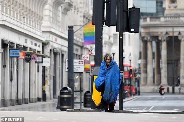 Homeless charities say that even before the Kovid peak hit - many families were badly affected by the coronavirus crisis.  Picture: A homeless man in London in April