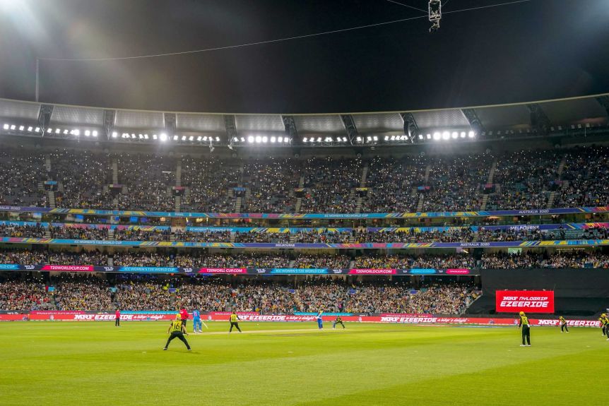 The MCG crowd is seen playing in the final of the Women's Twenty20 World Cup between Australia and India.