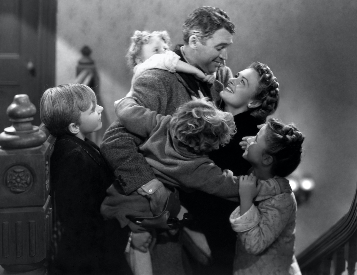 James Stewart, Donna Reed, Carol Coombs, Jimmy Hawkins, Larry Sims and Caroline Grimes in 'It's a Wonderful Life'