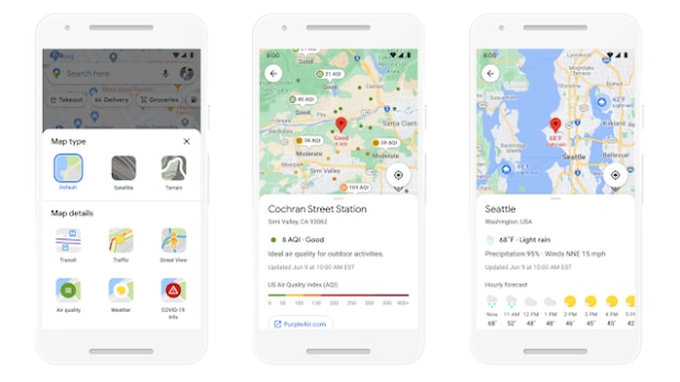 Future weather and air quality information will also be displayed in Google Maps.