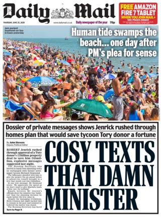 The Daily Mail front page 25.06.20