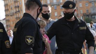 Protestors gathered on Friday in Minsk, Belarus before police moved in