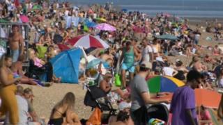 Southend beach crowded with people