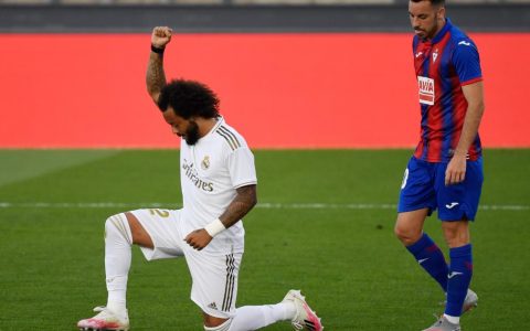 Real Madrid's Marcelo supports for Black Lives Matter movement with goal celebration