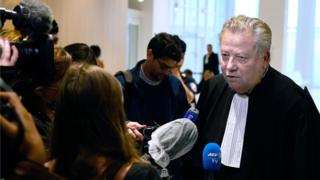 French lawyer of the victims' families, Olivier Morice, speaks to journalists at the "Tribunal de Paris" courthouse in Paris, 15 June 2020