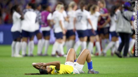 Kathellen of Brazil looks dejected following the France defeat.