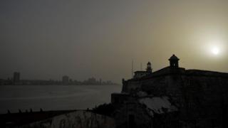 View of Morro Castle as a vast cloud of Sahara dust blankets the city of Havana on June 24, 2020