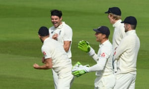 Anderson celebrates taking Chase LBW for 47.