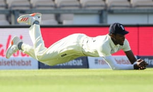 England’s Jofra Archer takes a catch to dismiss West Indies’ Jason Holder.