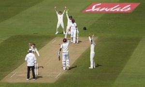England’s Dom Bess, (second left) and teammates appeal unsuccessfully for the wicket of West Indies’ Shane Dowrich.