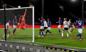 Fulham keeper Marek Rodak makes an incredible save and tips over a shot by Cardiff City’s Will Vaulks.