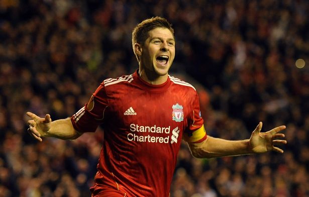 Steven Gerrard of Liverpool celebrates scoring