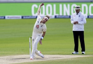 Broad sends down a delivery.
