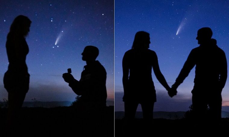 Man stages epic proposal before NEOWISE comet only visible every 6,800 years