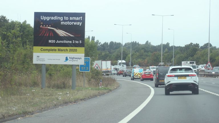 Large parts of the M20 have been converted into a &#39;smart motorway&#39; 