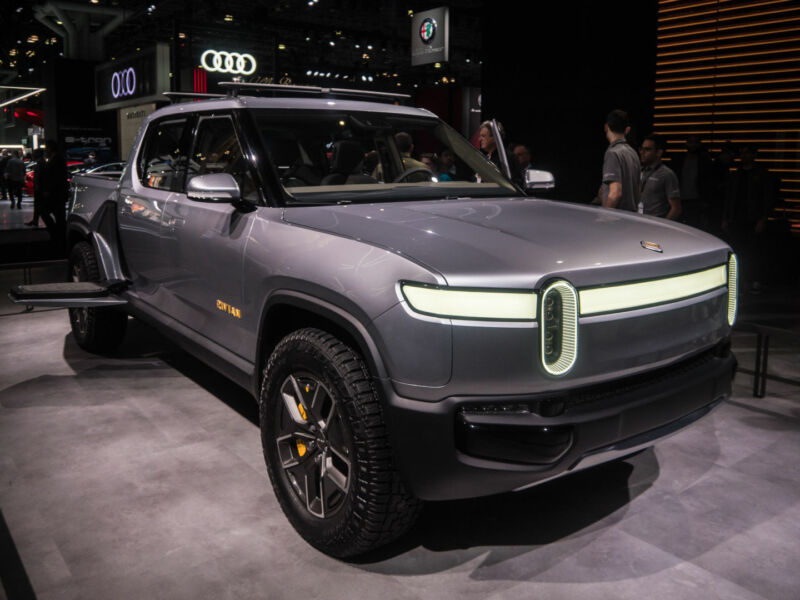 Rivian's R1T at the New York Auto Show in 2019.