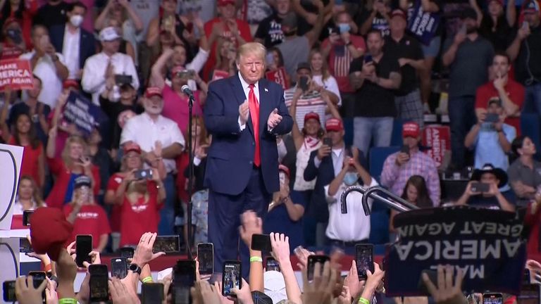 Trump addresses Tulsa rally as crowd underwhelms

