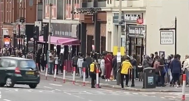 The order on London Road in Leicester (some queues on the road) - put in place from Monday - will be enforced by police and backed up by security stewards