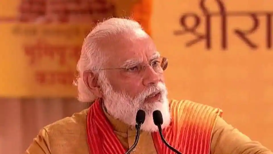 Prime Minister Narendra Modi addressing the foundation stone laying event in Ayodhya on Wednesday.