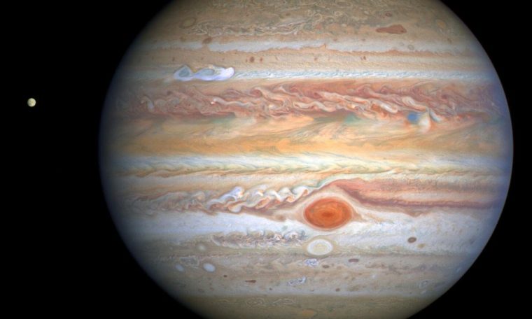 Jupiter's great red spot star in the new Hubble scene of the planet's crazy storm