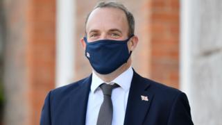 Foreign Secretary Dominic Raab awaits the arrival of the French and German foreign ministers for a meeting of the E3 ministers at the Chevening House in Seveneux, Kent.