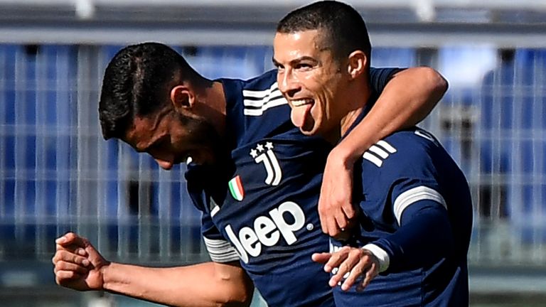 Cristiano Ronaldo celebrates his Juventus opener in Lazio