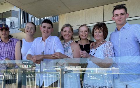 Members of the Bayliss family honoured former Ipswich Turf Club clerk of the course Bob, who passed away on Tuesday. Pictured are Will Murphy, Georgia Langlands, Jake Bayliss, Sharon Howes, Courtney Langlands, Hazel Bayliss and Regan Bayliss.