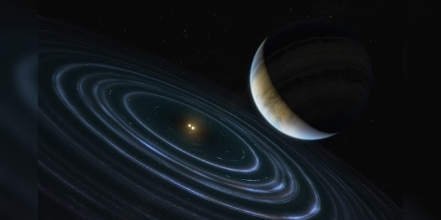 Called HD 106906B, this 11-Jupiter-mass orbital is a double star 33 33-light-years away and could indicate something very close to home: an approximate distance from our solar system. This is the first time that astronomers have been able to measure the motion of a giant planet-like planet orbiting far away from its host of stars and visible debris.  (Credit: ESA / Hubble, M. Cornmeaser)