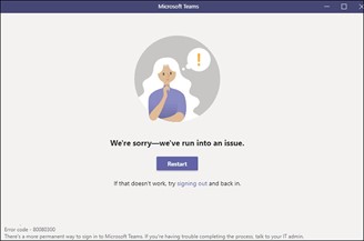 Error screen "80080300", Appears in Microsoft Teams.  (Source: Bleeping Computer / Reproduction)
