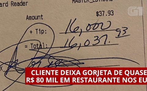 The customer left a tip of about $80 thousand in a US restaurant.  world