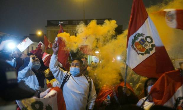 Supporters of Peruvian presidential candidate Keiko Fujimori protest the impending victory of leftist teacher Pedro Castillo in Lima, Peru Photo: Alessandro CINQUE / REUTERS