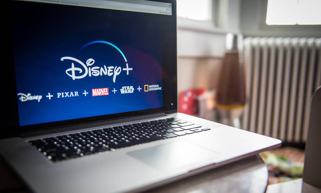 The Disney+ logo appears on the laptop. Photo: Tiffany Hagler-Gierd / Bloomberg