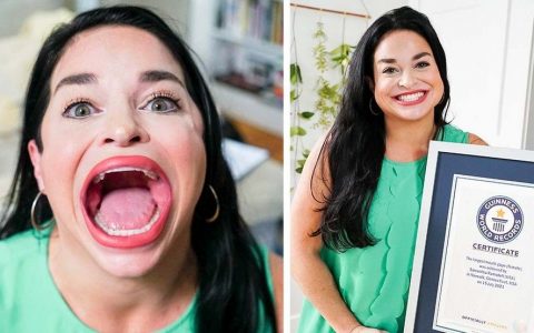 Woman sets record with biggest mouth in the world