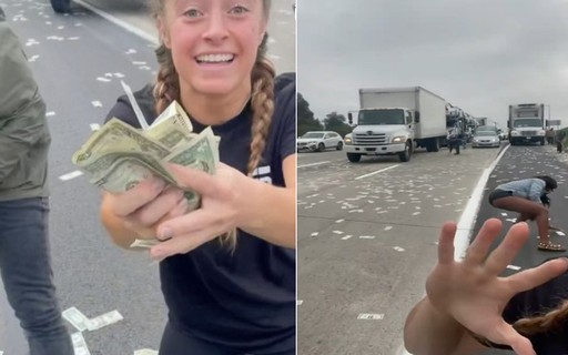 American road covered with cash after armored truck door opened - Marie Claire Magazine