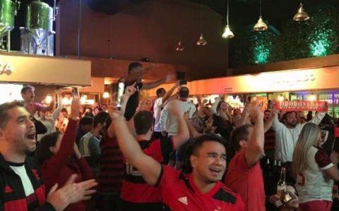 Flamengo fans pack the bar in Montevideo for a game before the final