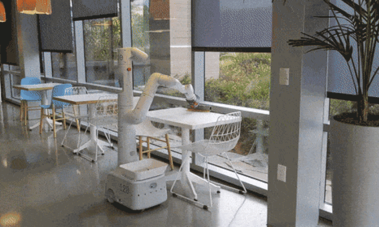 Google tests robots that clean desks and organize chairs in offices.  innovation