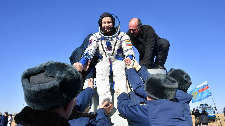 Actress Yulia Peresild has been removed from the capsule that brought her back to Earth after landing in Kazakhstan - Reuters - Reuters