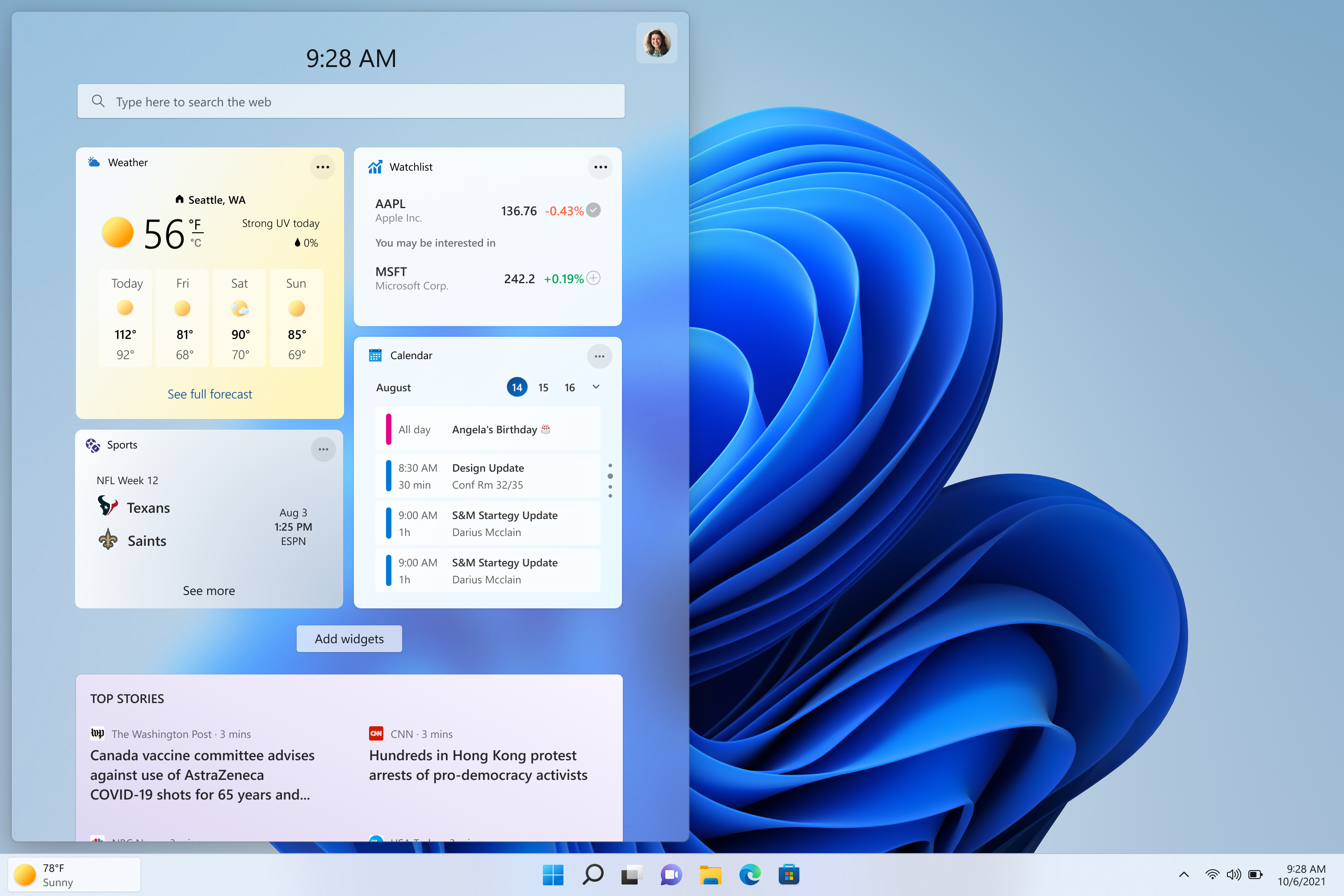 New experimental status for widgets on Windows 11.  (Source: Microsoft / Reproduction)