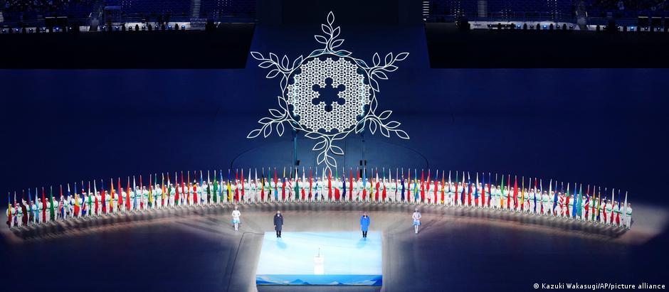 The opening ceremony of the Winter Olympics in Beijing.  Program launched amid boycotts and health concerns