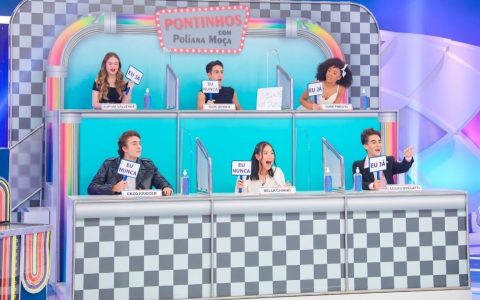 The cast of Poliana Moca reveals the secrets in the play of "You Never" at the Silvio Santos event
