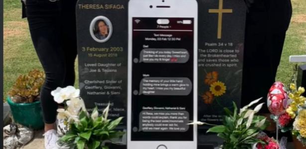 Family places iPhone-shaped headstone on teenager's grave