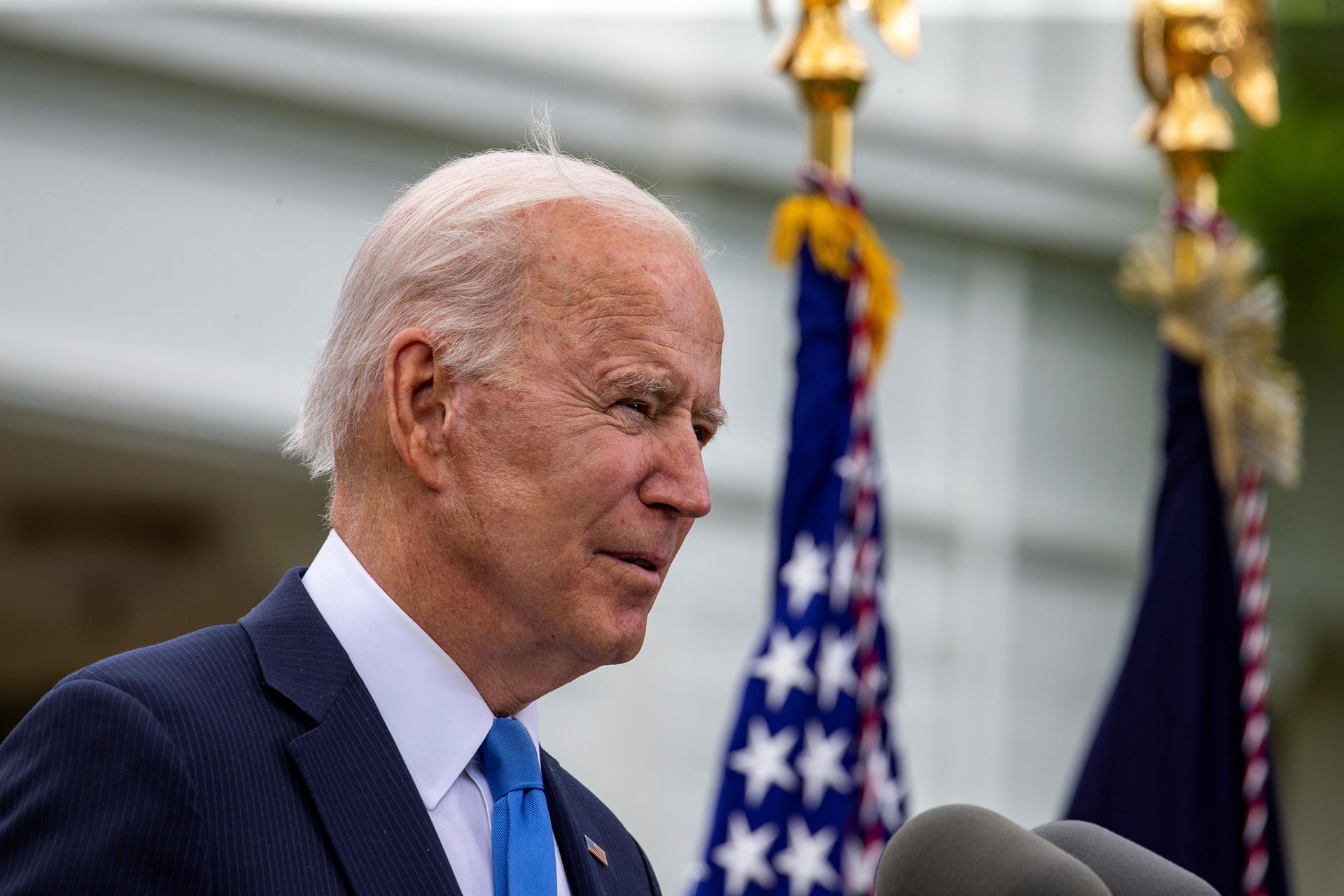 US President Joe Biden speaking during a news conference at the White House