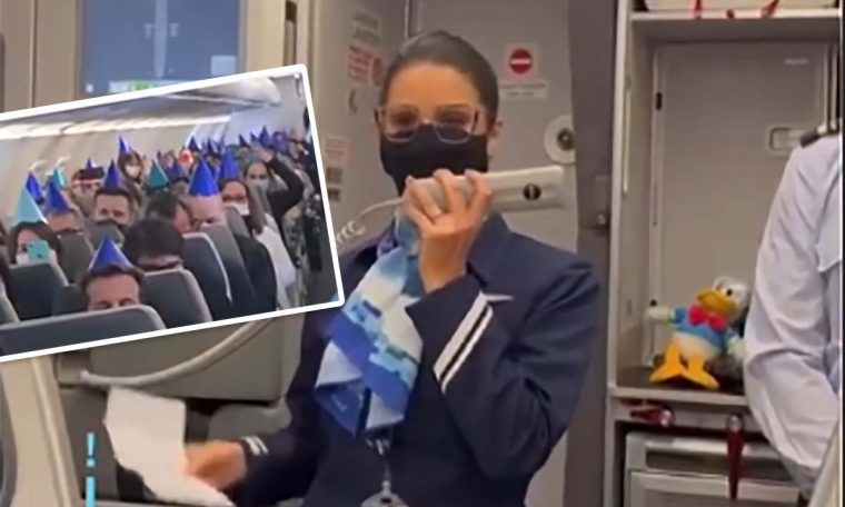 Hear what the Azul flight attendant said before all passengers put on their hats